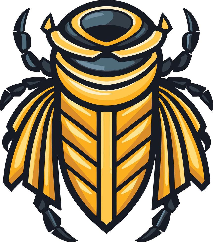This element illustration depicts a stylized scarab beetle with a golden shell and black legs and head vector