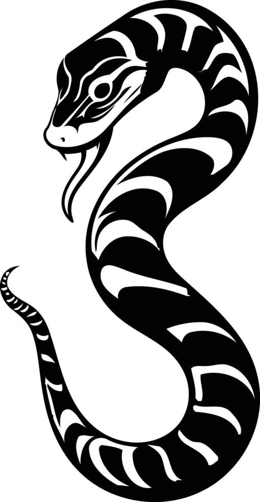 A striking black and white illustration of a snake, perfect for tattoo design, branding, or any project requiring a bold and symbolic image vector