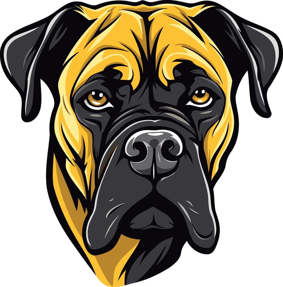 Close up portrait of a fierce looking bullmastiff with a determined expression vector