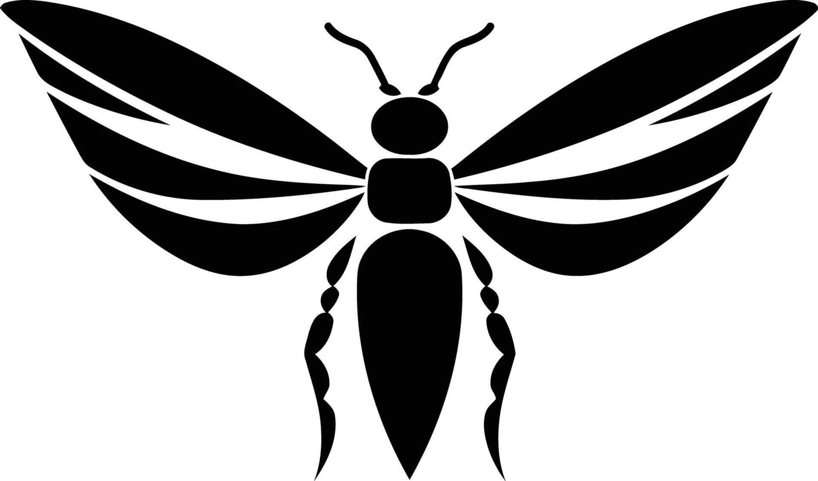 Simple, bold black and white graphic illustration of a stylized insect vector