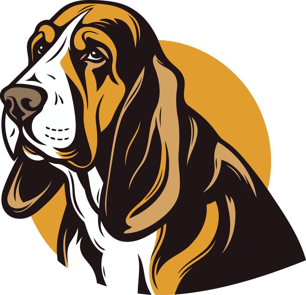 A bold and stylized illustration of a basset hound, perfect for dog themed designs, branding, and social media vector