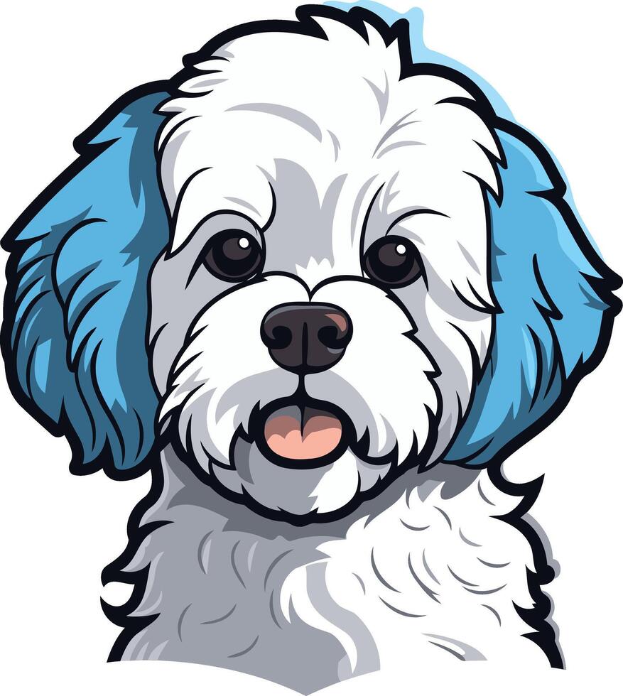 Adorable cartoon illustration of a white fluffy dog with blue ears vector