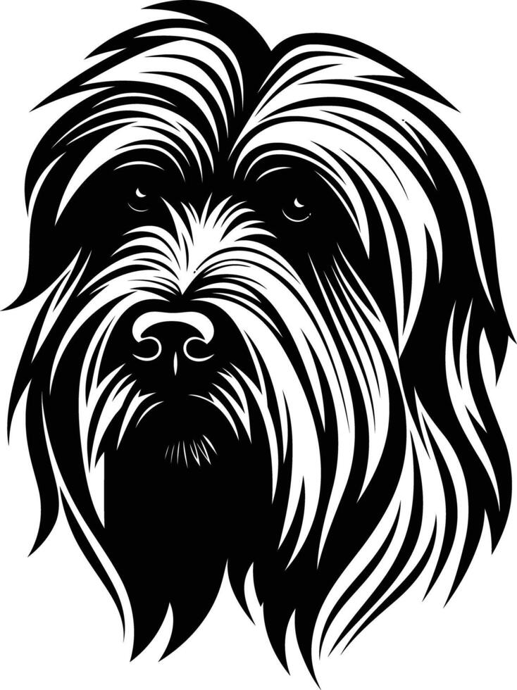 A bold, black and white illustration of a dog's head vector