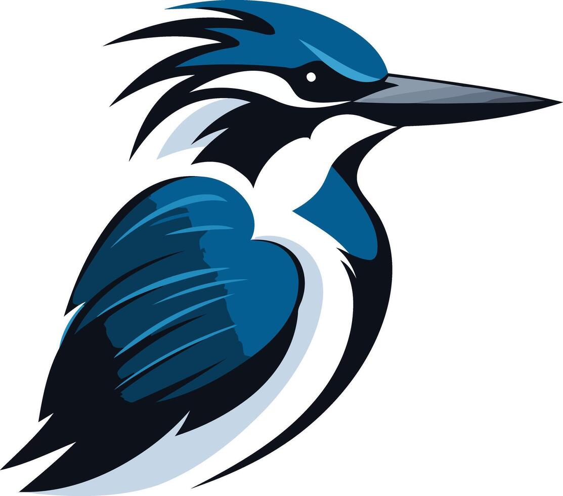 This illustration features a stylized kingfisher bird in blue and black hues vector
