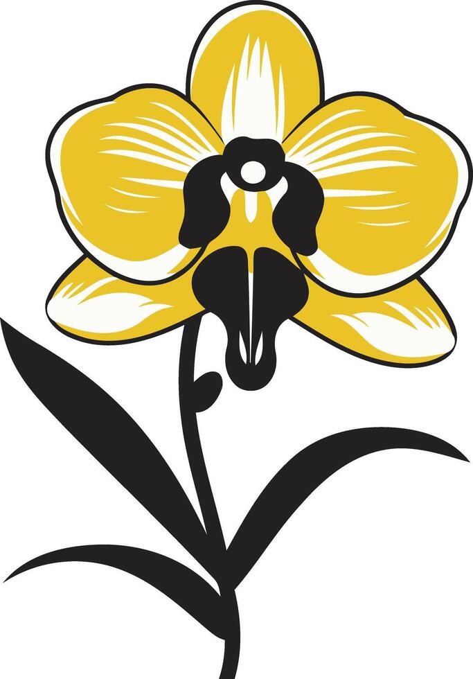 A simple, elegant illustration of a yellow orchid flower with black outlines vector