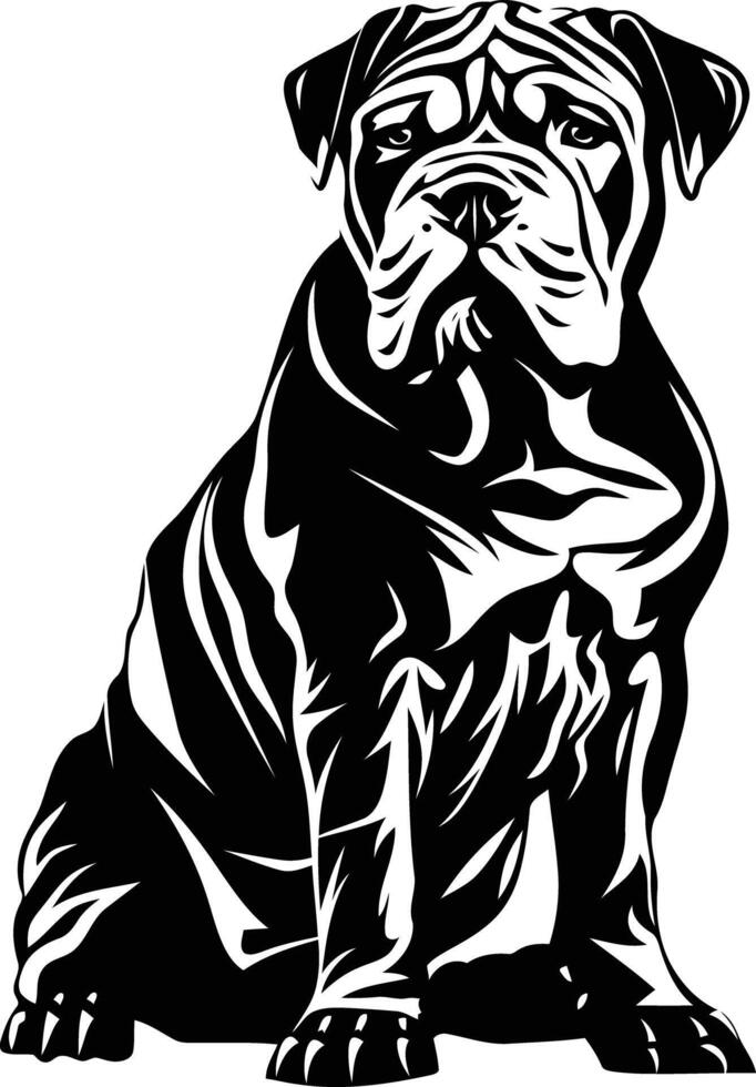 A bold and striking black and white illustration of a bulldog, perfect for t-shirt designs, pet products, and more vector
