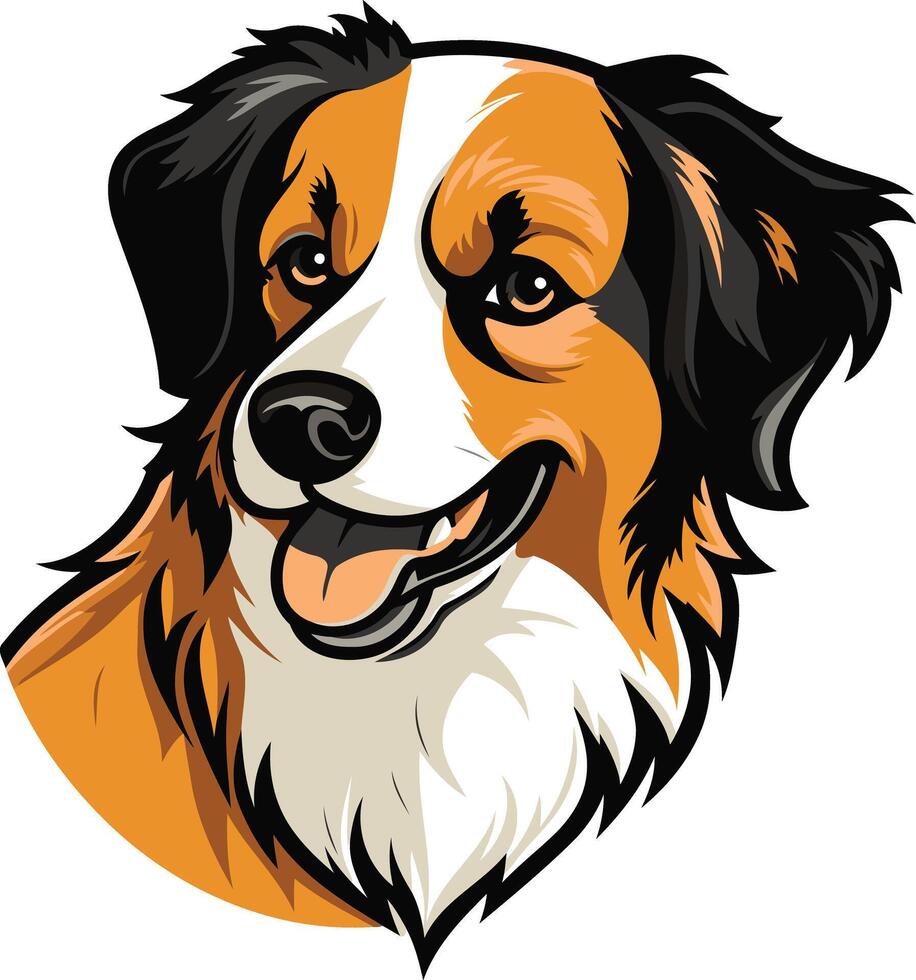 Friendly cartoon dog with black, brown, and white fur vector
