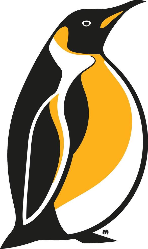 Simple and stylish illustration of a penguin in black, white, and yellow vector