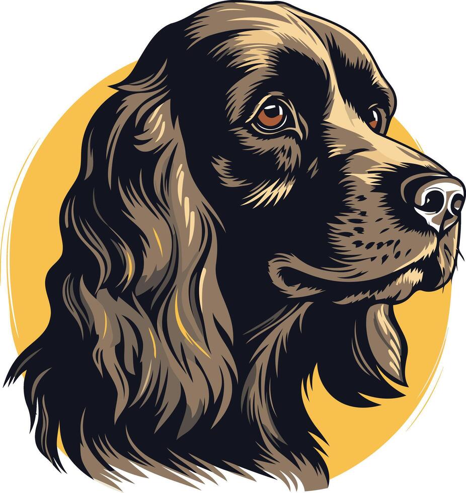 A striking illustration of a black and tan hunting dog with a focused gaze vector