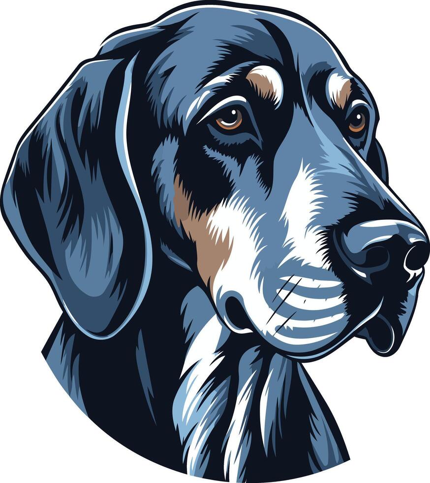 A detailed illustration of a black and tan coonhound, capturing the dog's intelligent and soulful expression vector