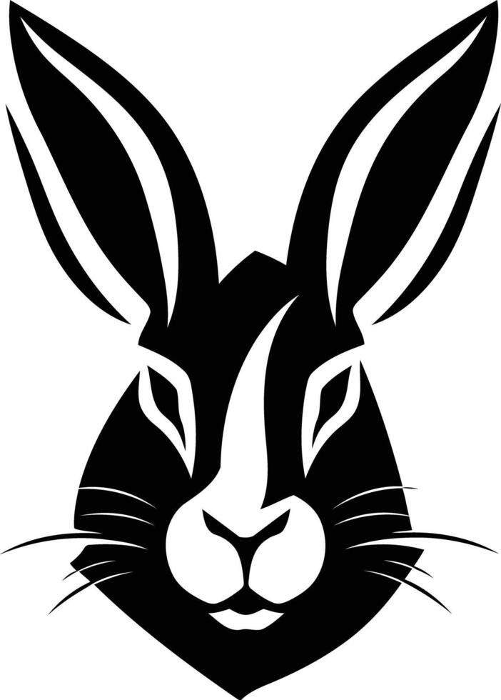 A bold and graphic black and white illustration of a rabbit's head, perfect for logos, branding, and designs vector