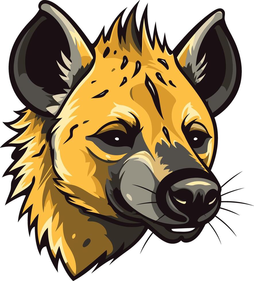 A fierce and playful cartoon hyena head illustration, perfect for logo designs, mascot concepts, and adventurous branding vector