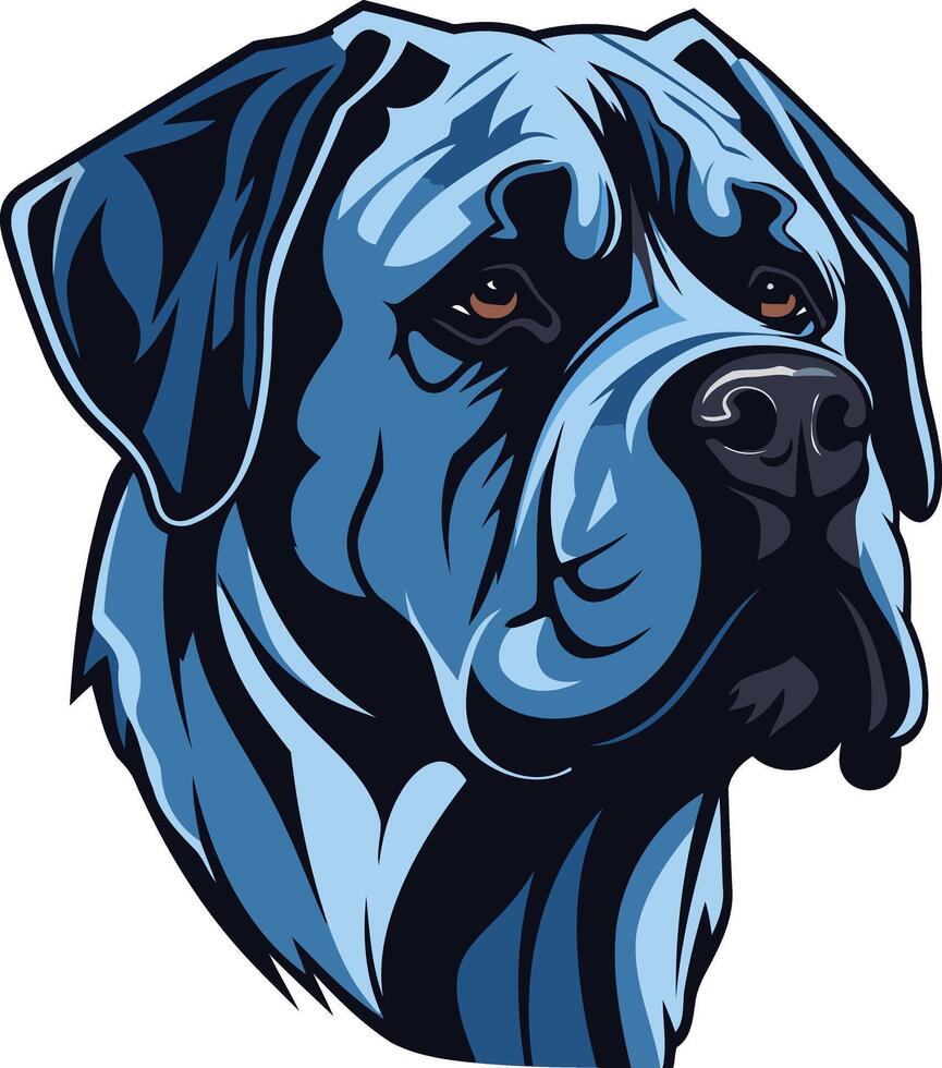 A powerful and striking illustration of a blue mastiff dog head, perfect for logos, branding, or t shirt designs vector