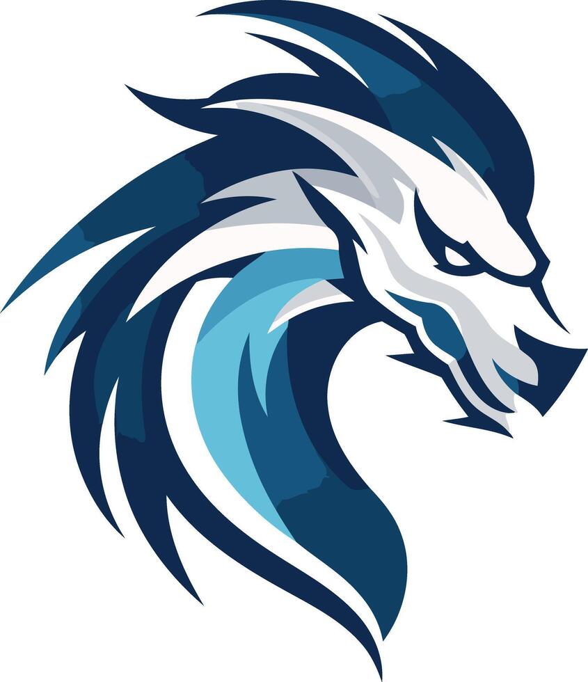 This is a fierce and powerful dragon logo, designed in a modern style with a blue and white color scheme vector