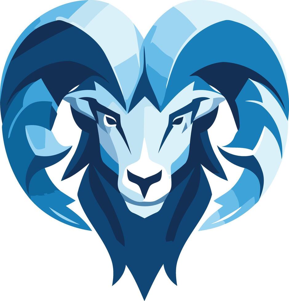 A stylized blue ram or sheep head with large, curving horns vector