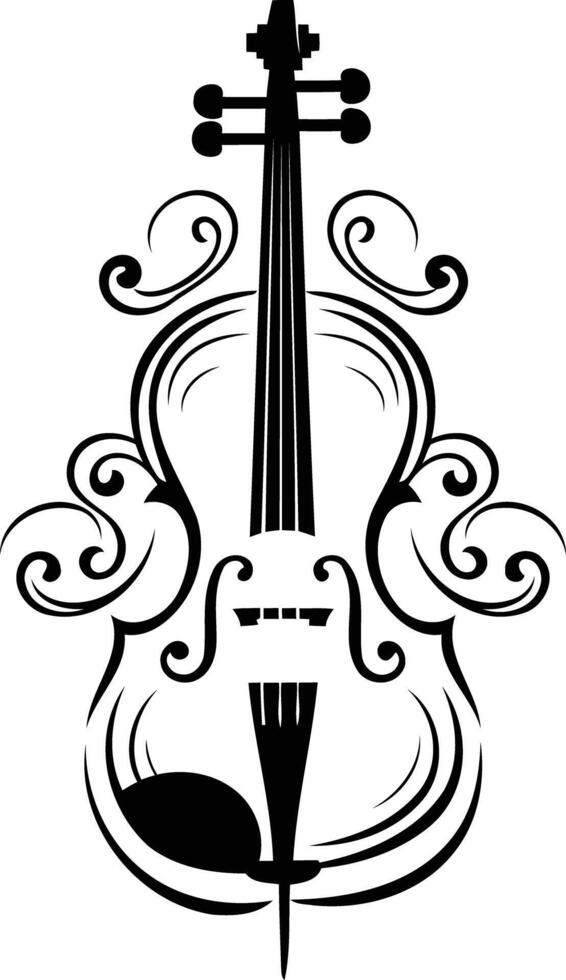 Elegant black and white silhouette of a violin with intricate swirls vector