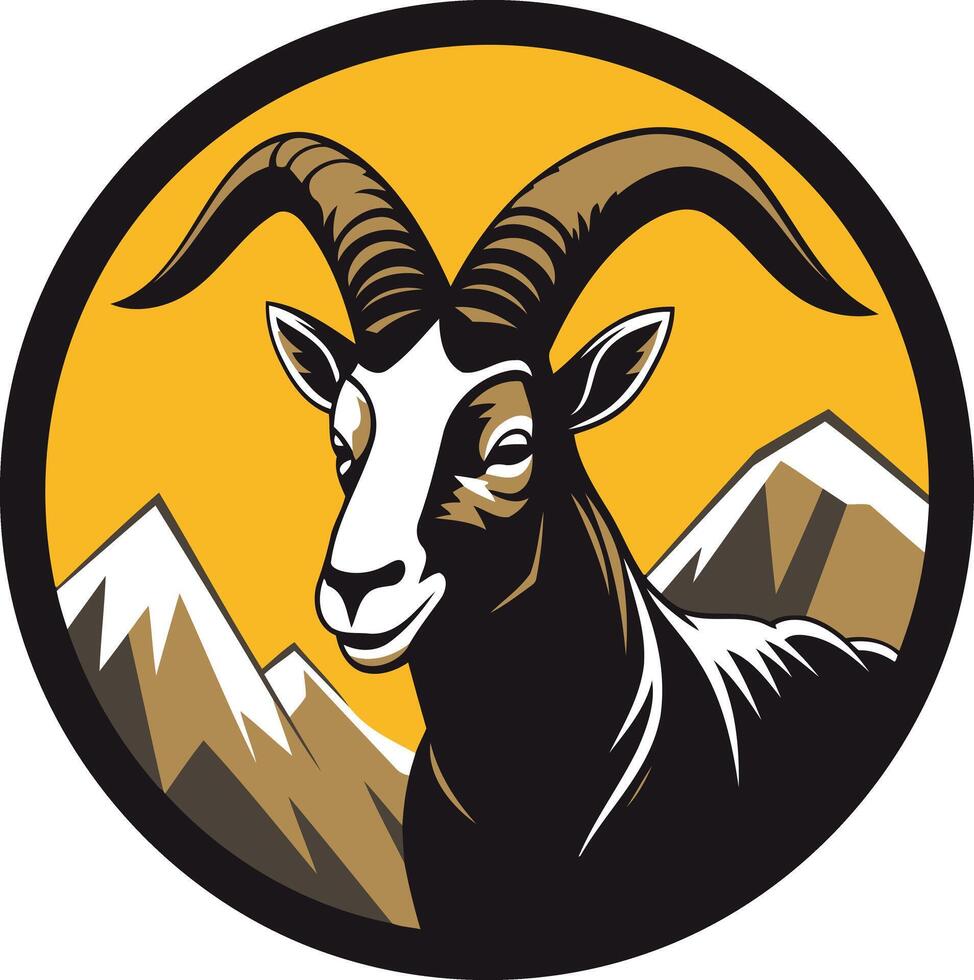 Mountain Goat with Curved Horns in a Circular Frame vector