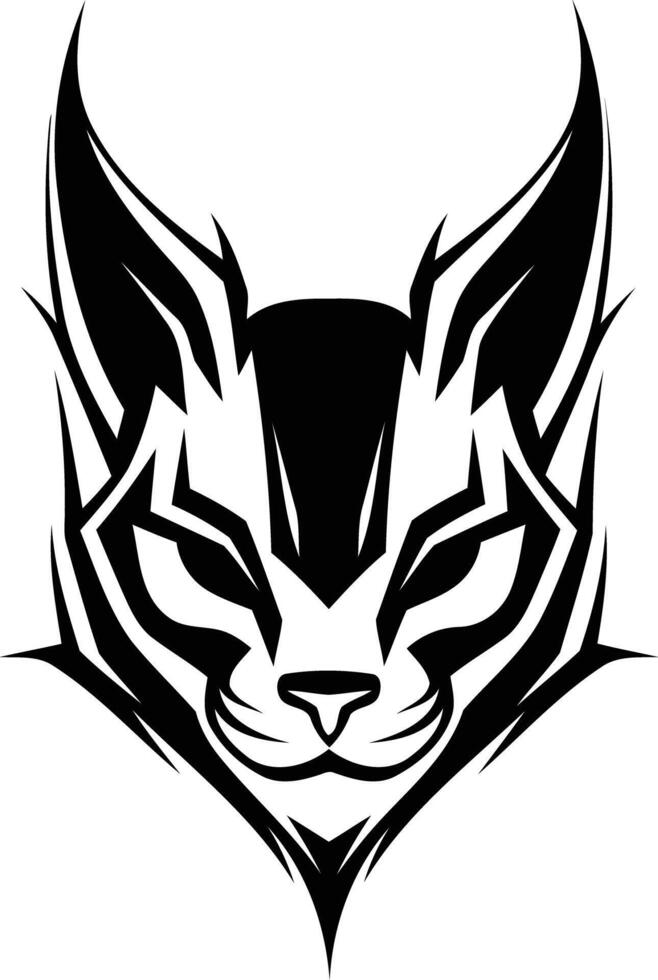 A bold and stylish black and white logo of a fierce cat head with sharp lines and a menacing expression vector