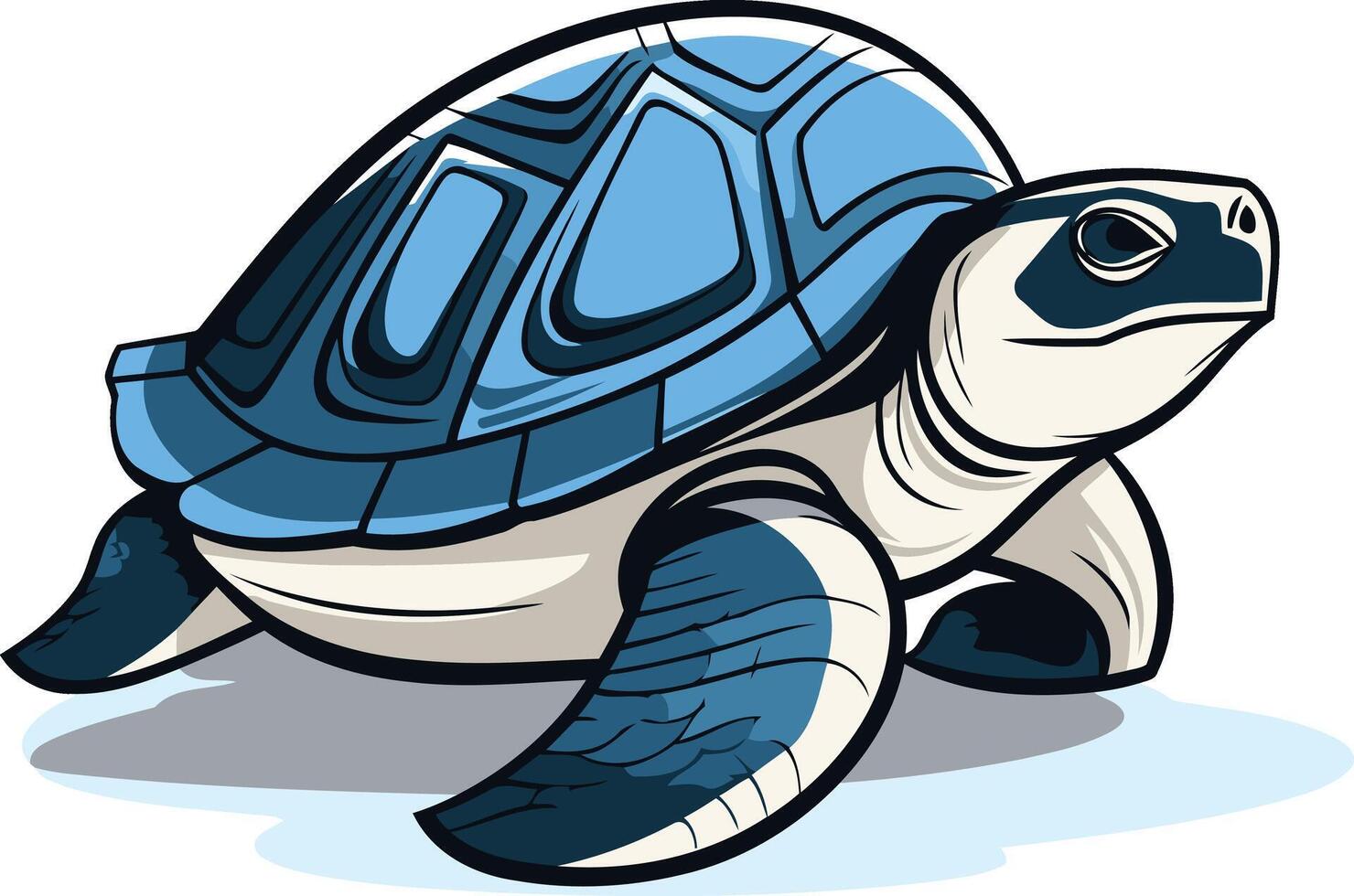 Cartoon illustration of a blue and white sea turtle, perfect for children's books, educational materials, and eco-friendly branding vector