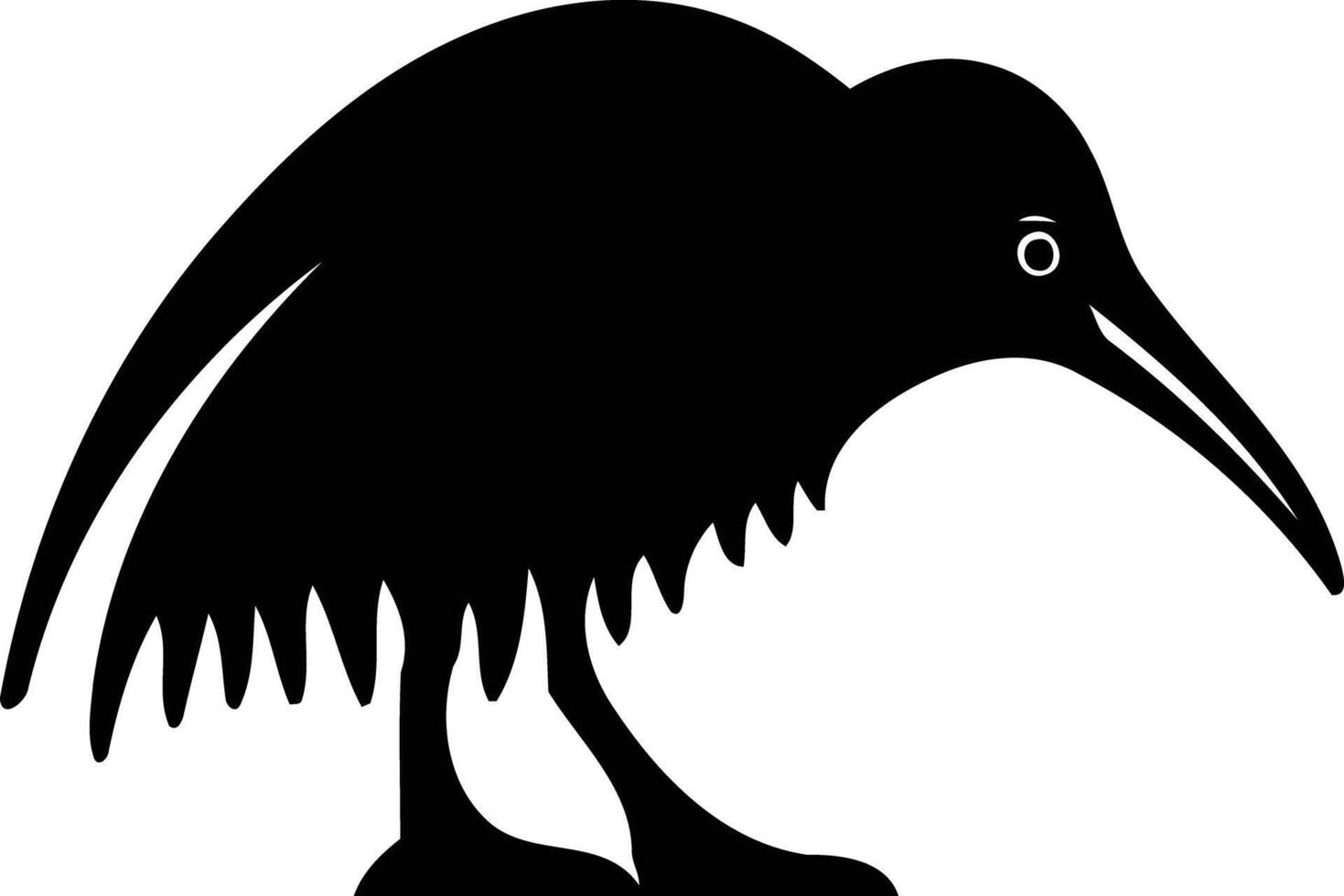 Simple black and white silhouette of a kiwi bird, perfect for logos, branding, or illustrations vector