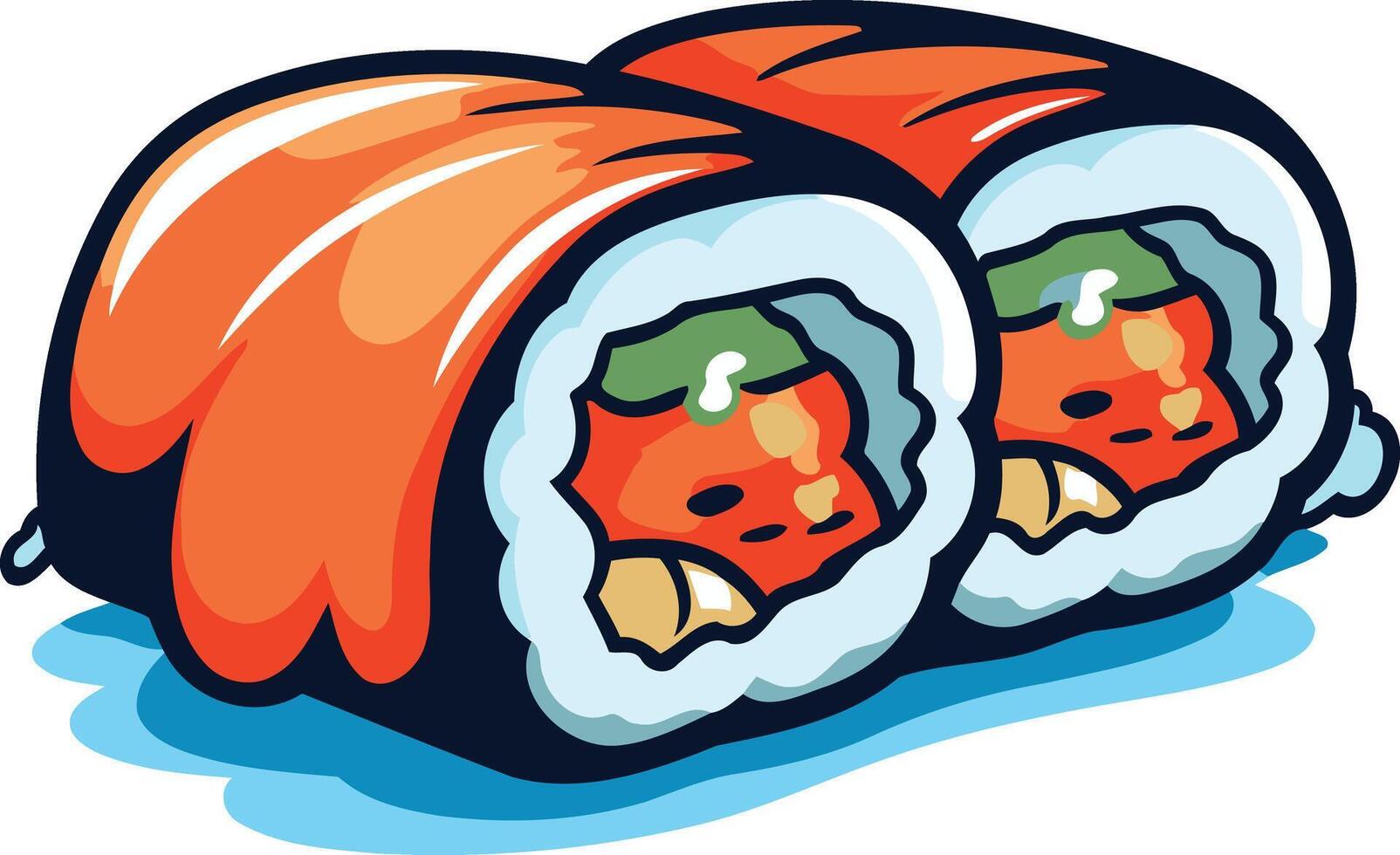 Cartoon illustration of two sushi rolls, perfect for menus, social media posts, or any project needing a fun and playful touch vector