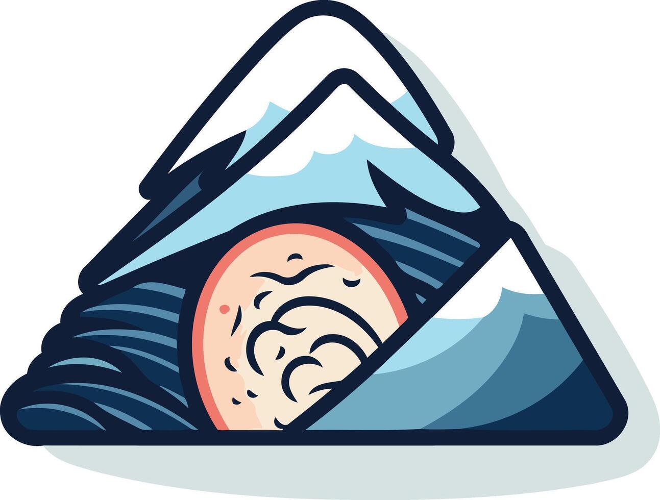 A stylized illustration of a mountain range with a wave breaking through the peak, forming a unique and abstract design vector