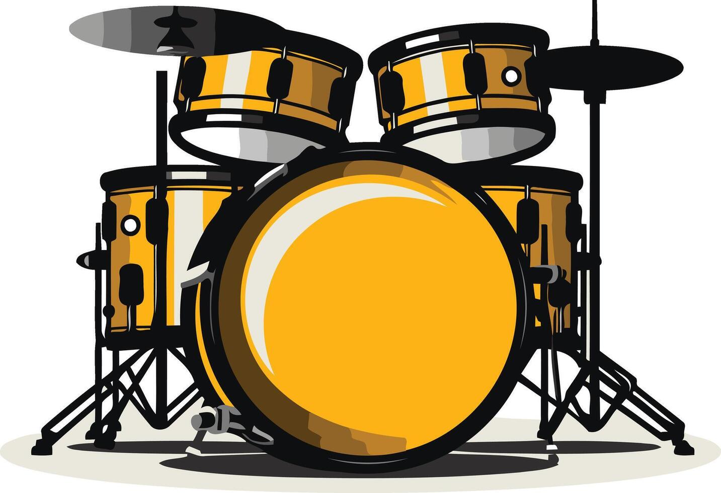 A cartoon illustration of a yellow drum set isolated on a white background vector