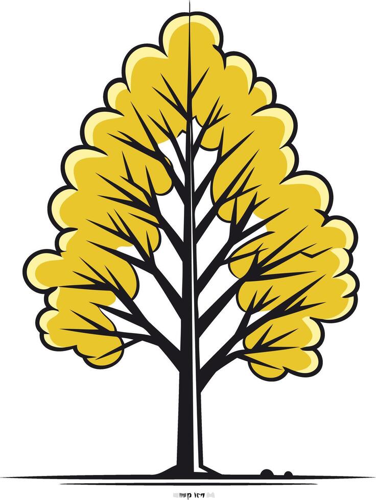 Simple, stylized illustration of a yellow tree with black branches vector