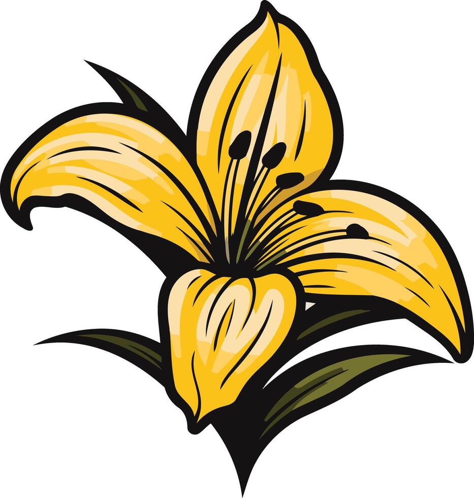 A cheerful yellow lily, perfect for spring-themed designs, greeting cards, or nature-inspired projects vector