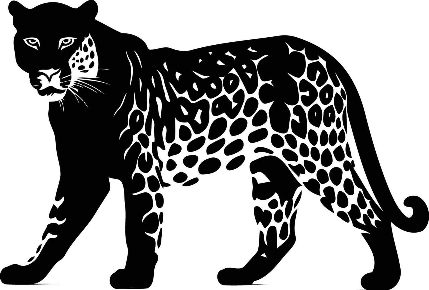 A striking silhouette of a jaguar, showcasing the animal's powerful physique and distinctive spotted pattern vector