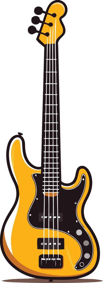 A bright yellow bass guitar with black details, isolated on a white background vector