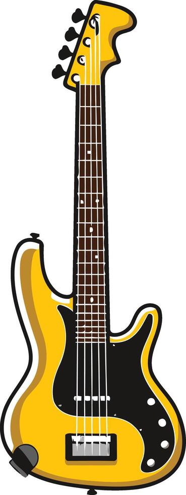 A bright yellow bass guitar, perfect for music, band, and rock and roll themes vector