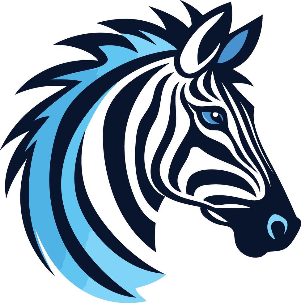 Bold and striking zebra head logo with blue accents, perfect for a brand seeking strength and dynamism vector