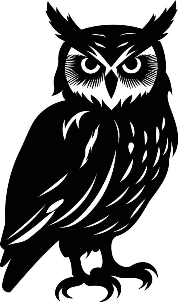 A striking black and white silhouette of an owl with a detailed and stylized design, perfect for branding, logos, and design projects vector