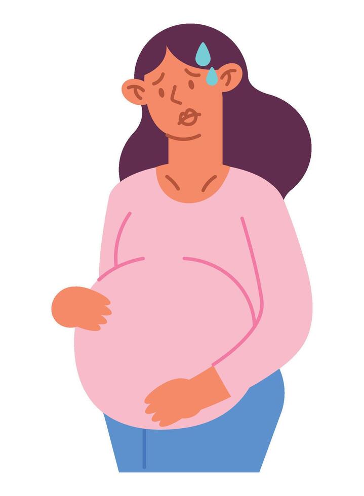 Pregnant woman with teary eyes and a sad face vector