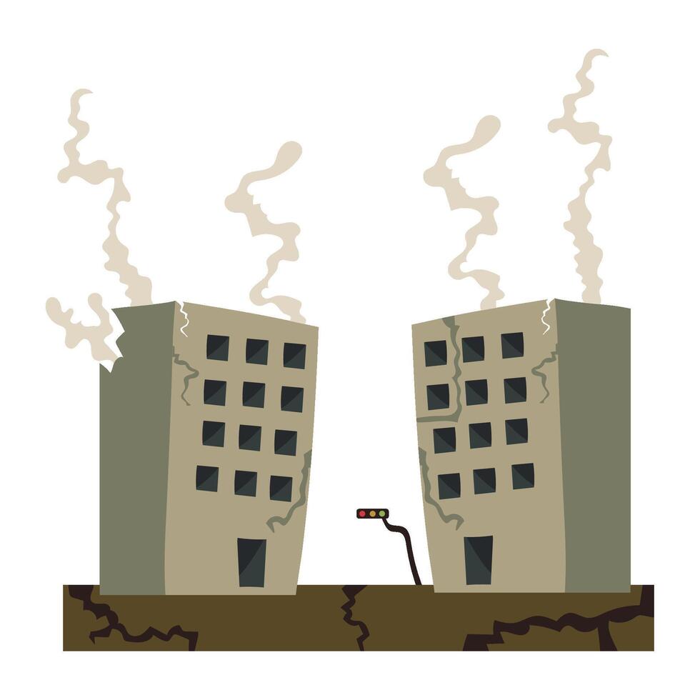 Two buildings with smoke coming out of them vector