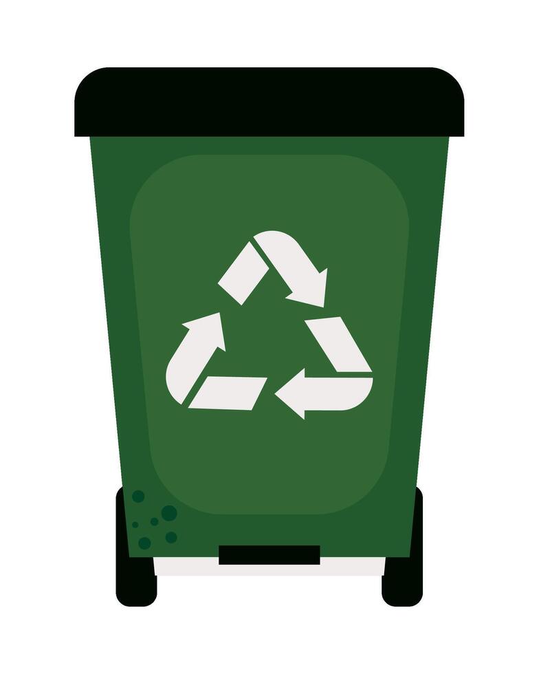 A green trash can with a recycling symbol on it vector