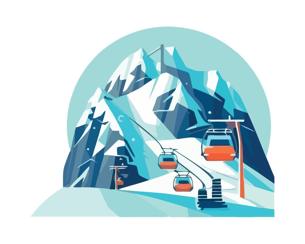 A ski lift and mountain with snow vector
