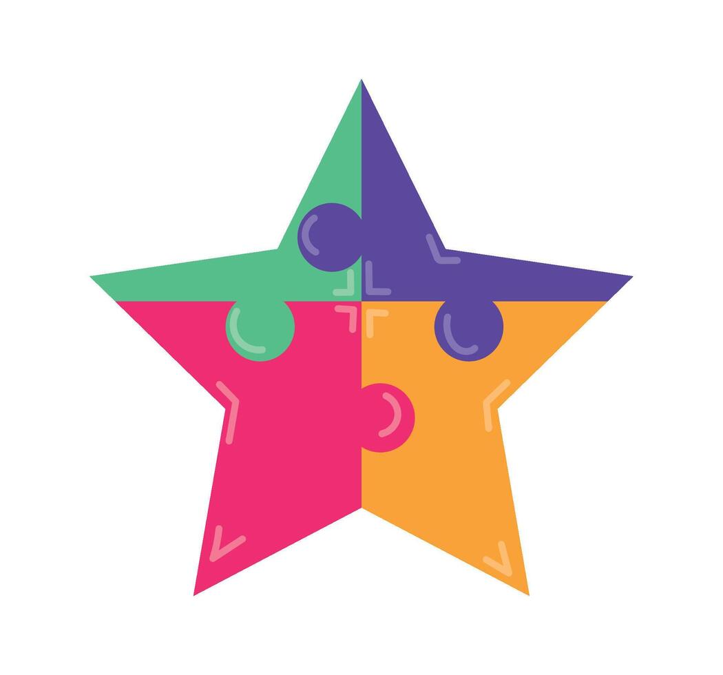 A colorful star with four pieces of puzzle pieces vector