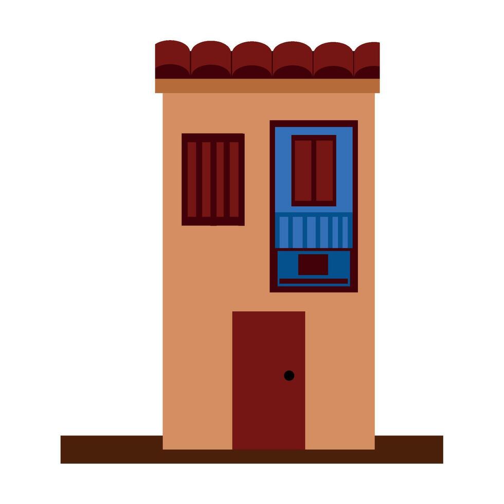 A small house with a blue door and window vector