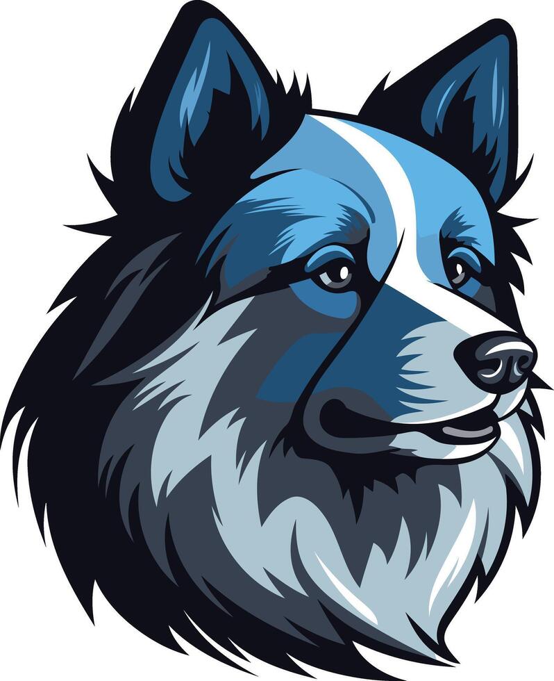 A striking portrait of a blue and white dog, with a friendly expression and fluffy fur vector