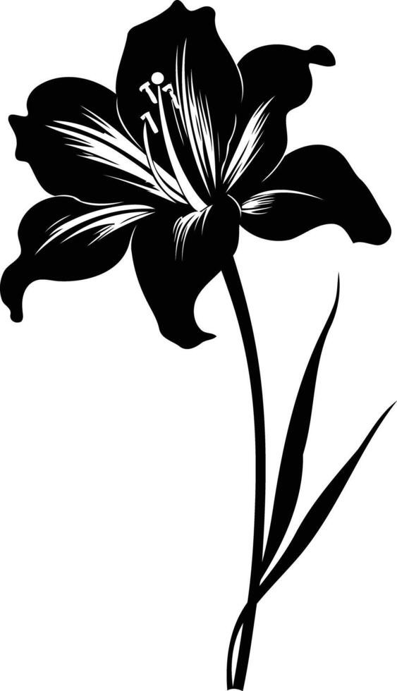 Elegant black and white silhouette of a single lily flower, perfect for adding a touch of natural beauty to your designs vector