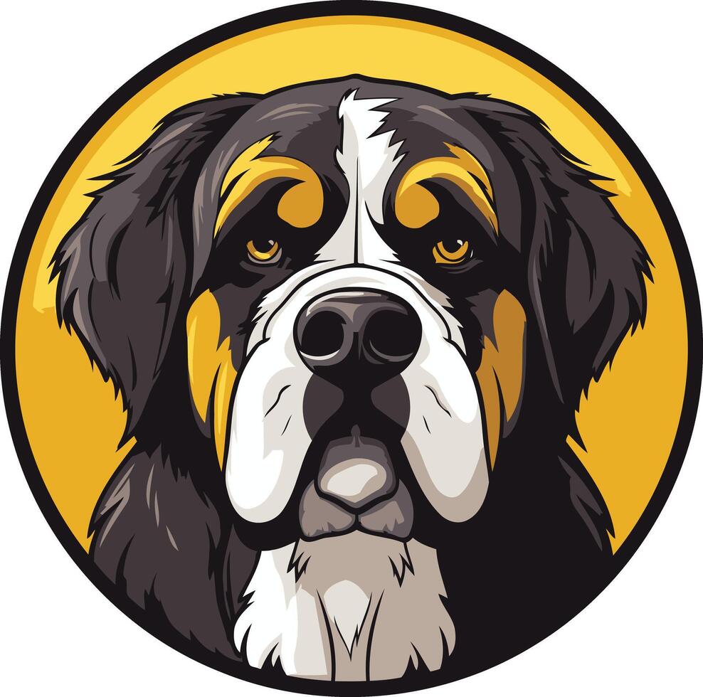 A friendly bernese mountain dog with bright eyes and a goofy smile, perfect for pet related branding, dog lover merchandise, or playful logo design vector