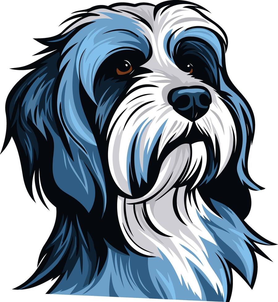 A charming and expressive illustration of a bearded collie dog, with blue and white fur, capturing its friendly and loyal personality vector