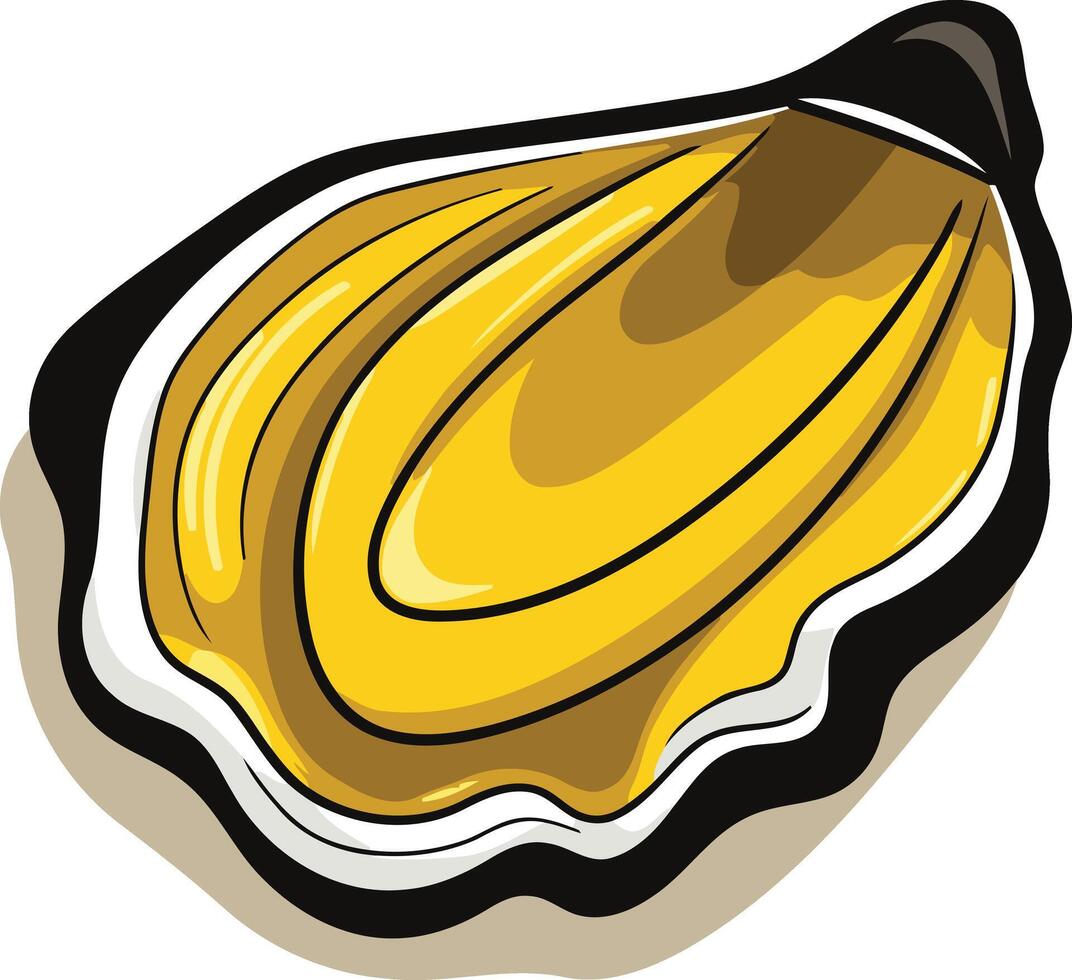 A vibrant cartoon illustration of a closed oyster shell, perfect for seafood menus, culinary websites, and food related projects vector