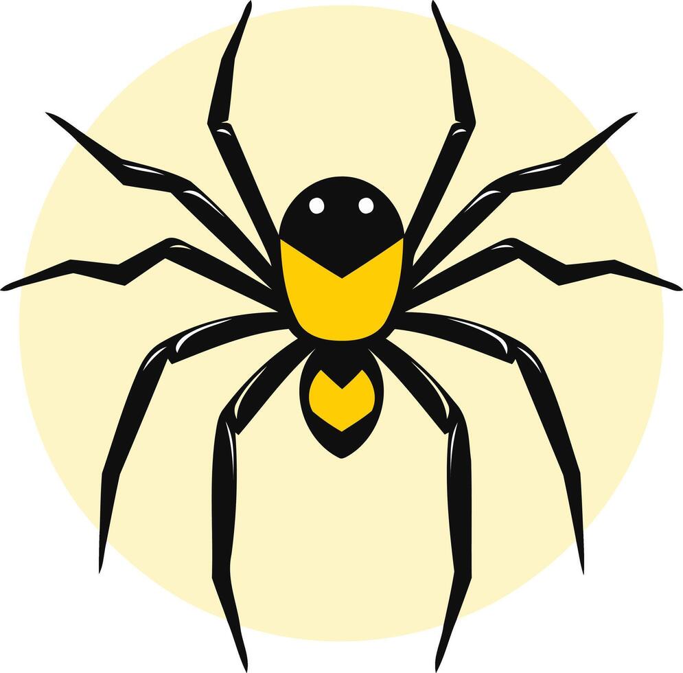 A simple, bold illustration of a black spider with yellow accents, perfect for halloween designs or spooky themes vector