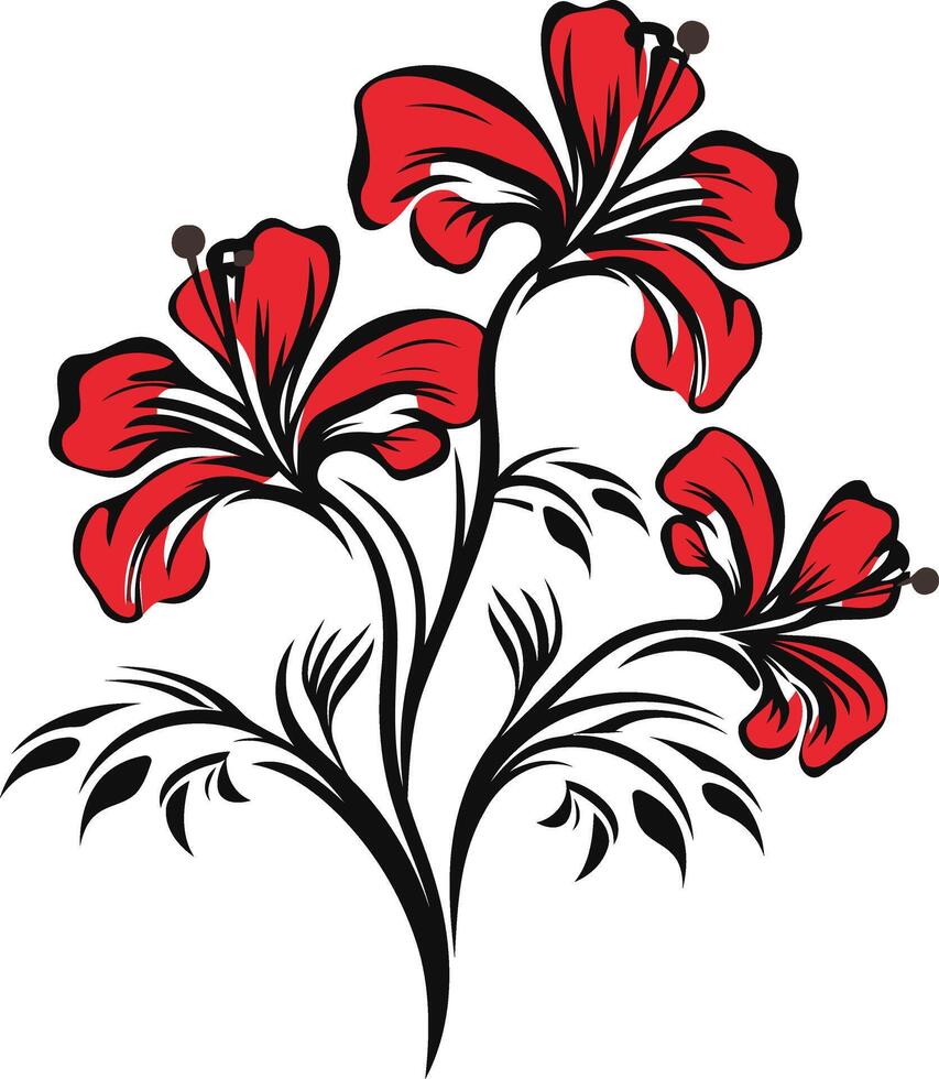 Stylized Red Flowers with Black Stems vector
