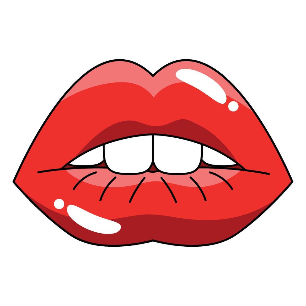 A red lips with white teeth on a white background vector