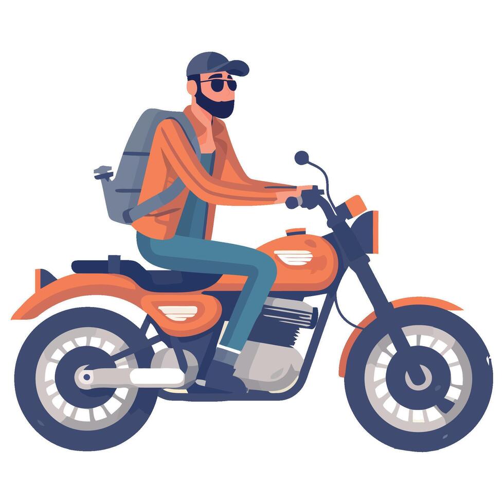 A man with a backpack riding a motorcycle vector
