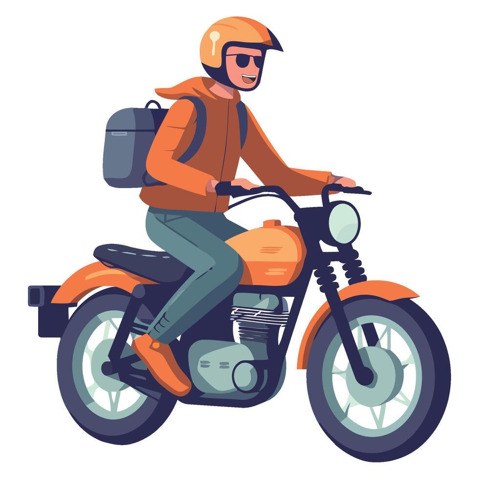 A man in orange helmet riding a motorcycle vector